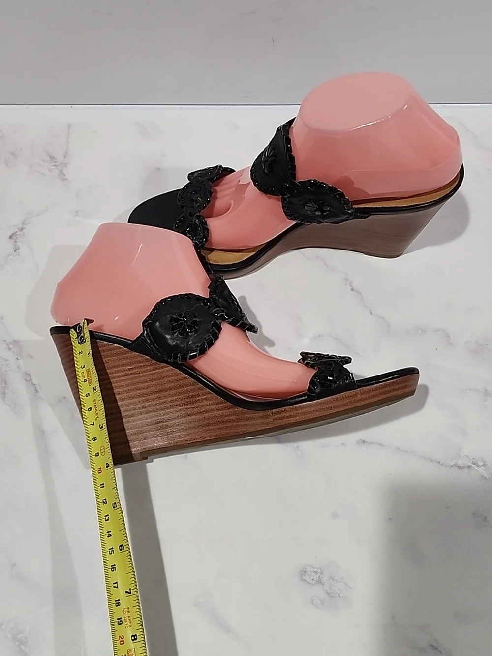 Jack Rogers Wedge Heel Woman’s Sandals Black  Faux Leather